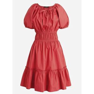 NWT J. Crew Cinch Waist Puff Sleeve 100% Cotton Mini Dress Blush Red Size Small